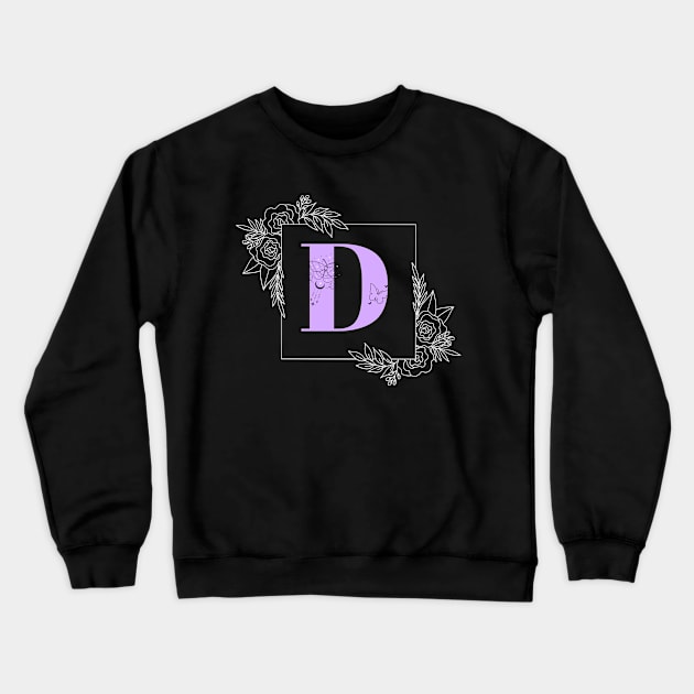 Purple Floral Butterfly Custom Monogram - Letter D Crewneck Sweatshirt by Neuroma